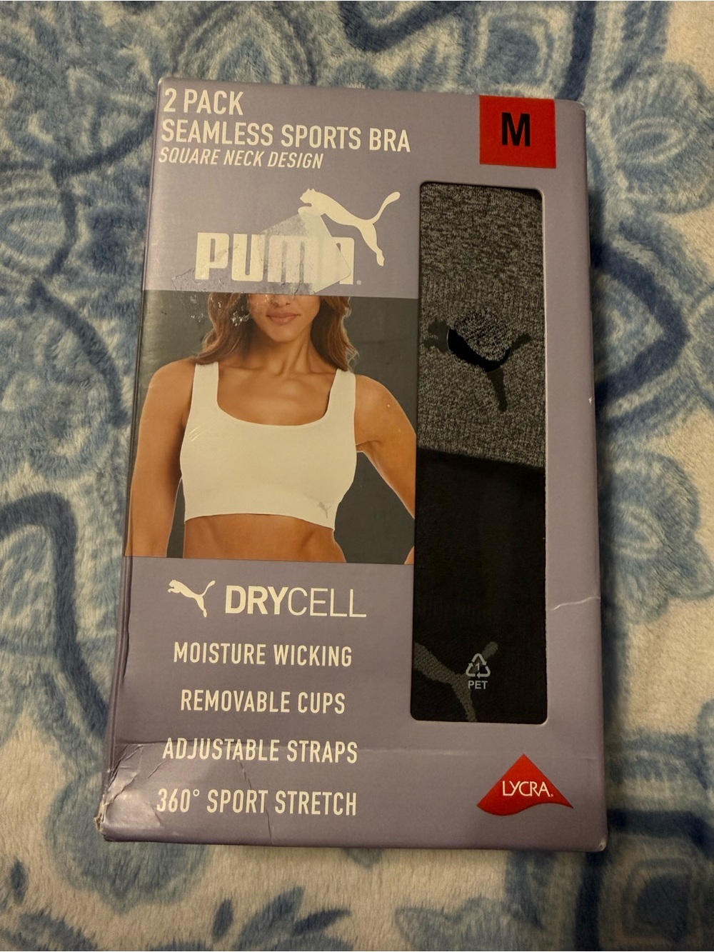 Puma 2-Pack Seamless Sports Bras — White & Gray/Black Size Medium NEW